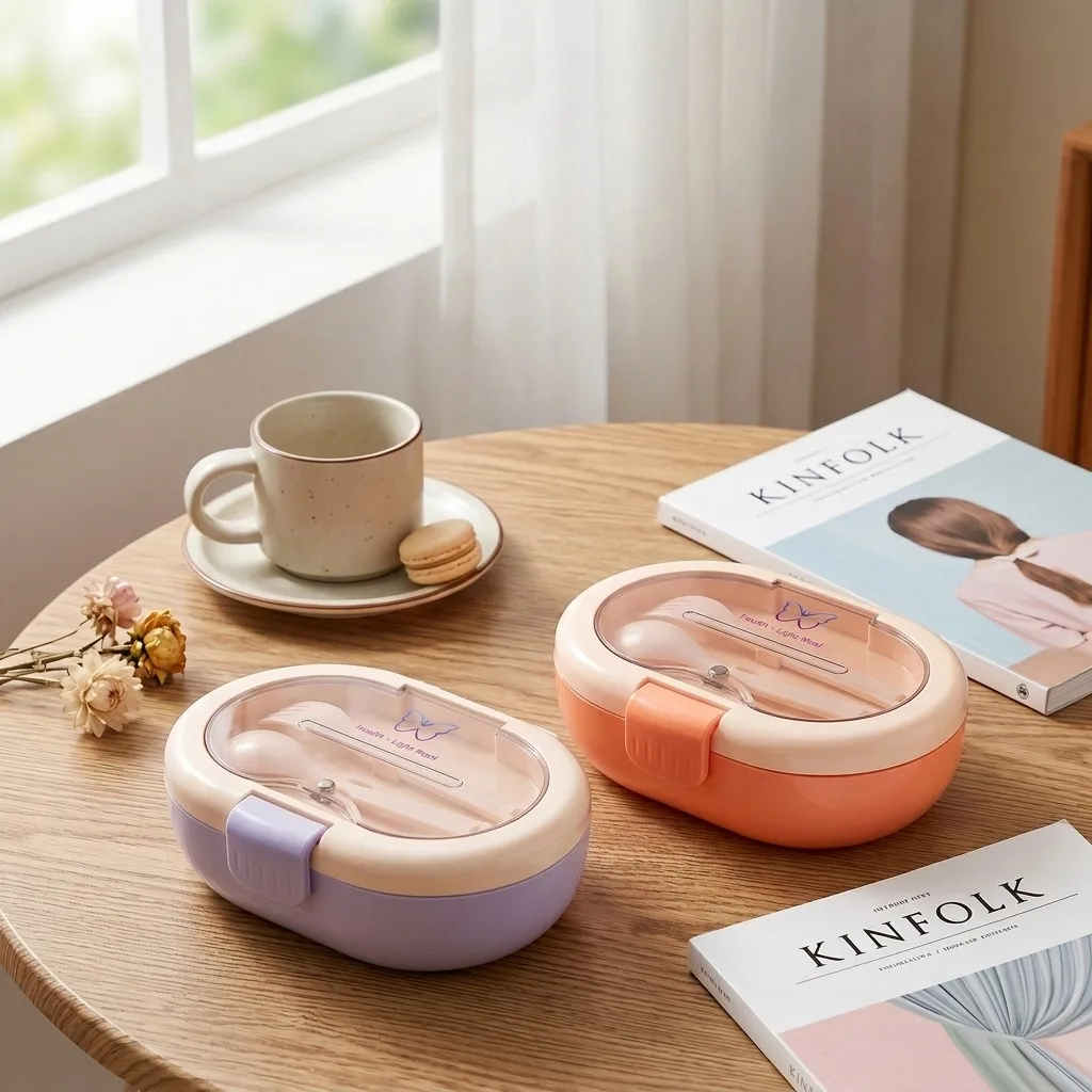 Food Storage With Dividers - Caja Bento de Plástico con Cubiertos,